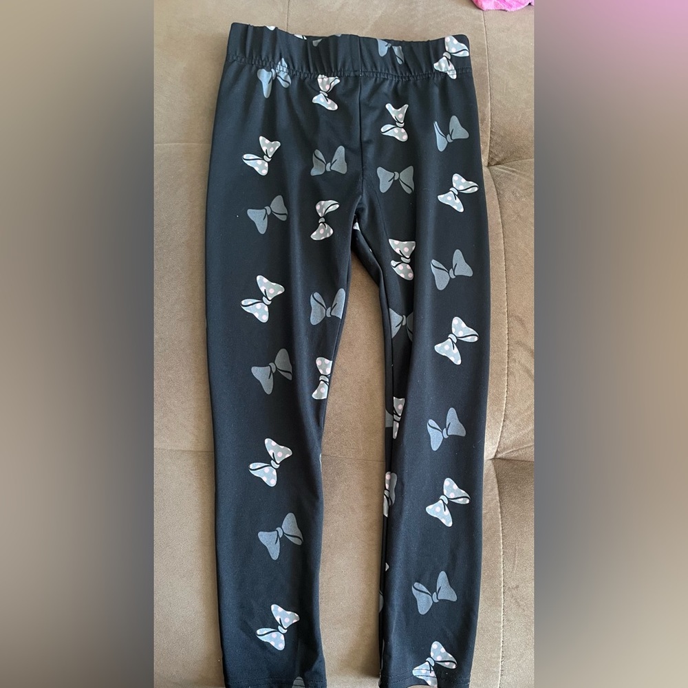 Girls disney junior minnie mouse bow leggings black gray pants casual size 7